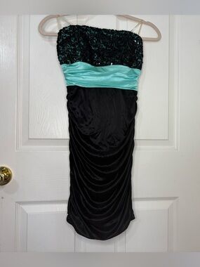 Speechless Black Strapless Dress with Teal Satin Band